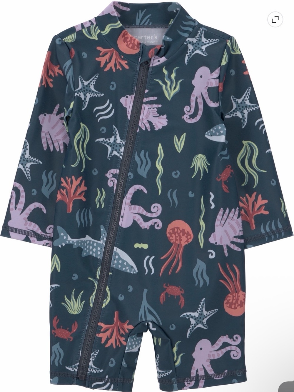 Carter's Navy Ocean Critter Zip Long-Sleeve Swim Romper